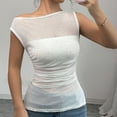 thumbnail image 4 of yillto Women's Mesh Tank Top Ruched Asymmetrical Neck Slim Blouse Summer Fashion Sleeveless Tunic Tops, 4 of 7