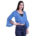 thumbnail image 3 of Moomaya Haut Court Imprimé pour Femmes Style Enveloppant Manches Longues à Volants Blouse d'Été Décontractée, 3 of 5