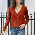 thumbnail image 4 of Godokuleh Cardigan Sweaters for Women Fall Solid Long Sleeve V Neck Button Up Fuzzy Knit Tops Lightweight Trendy Warm Soft Clothes Vermilion L, 4 of 4
