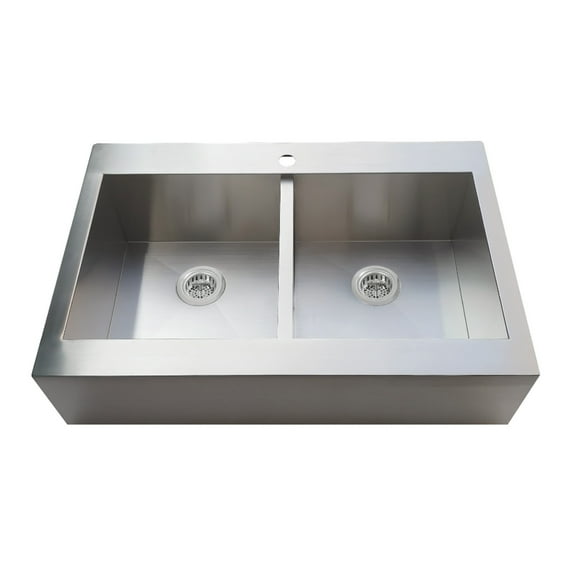 Kingston Brass Edinburg KGKTDF3324911 33" Stainless Steel Double Bowl Drop-In Kitchen Sink with 1-Hole Drain and Strainer, Stainless Steel/Polished Chrome