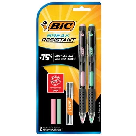 BIC Break-Resistant Mechanical Pencils, No. 2 Medium Point (0.7mm), Black, 2-Count