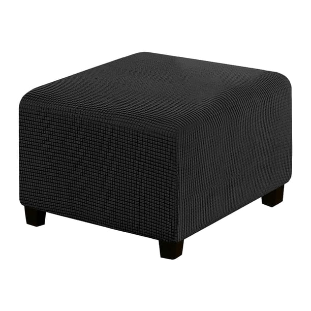 Kearding Funda otomana elástica de Color sólido para Hotel de oficina, funda para reposapiés de poliéster para sala de estar, muebles Decoración del hogar Negro