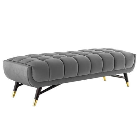 Pemberly Row 17.5 x 60 Modern Performance Velvet Tufted Bench in Gray