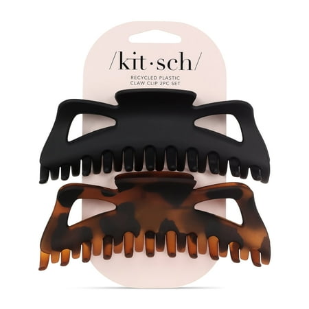 Kitsch Recycled Plastic Jumbo Classic Claw Clip, 2 Ct, Tortoise & Black