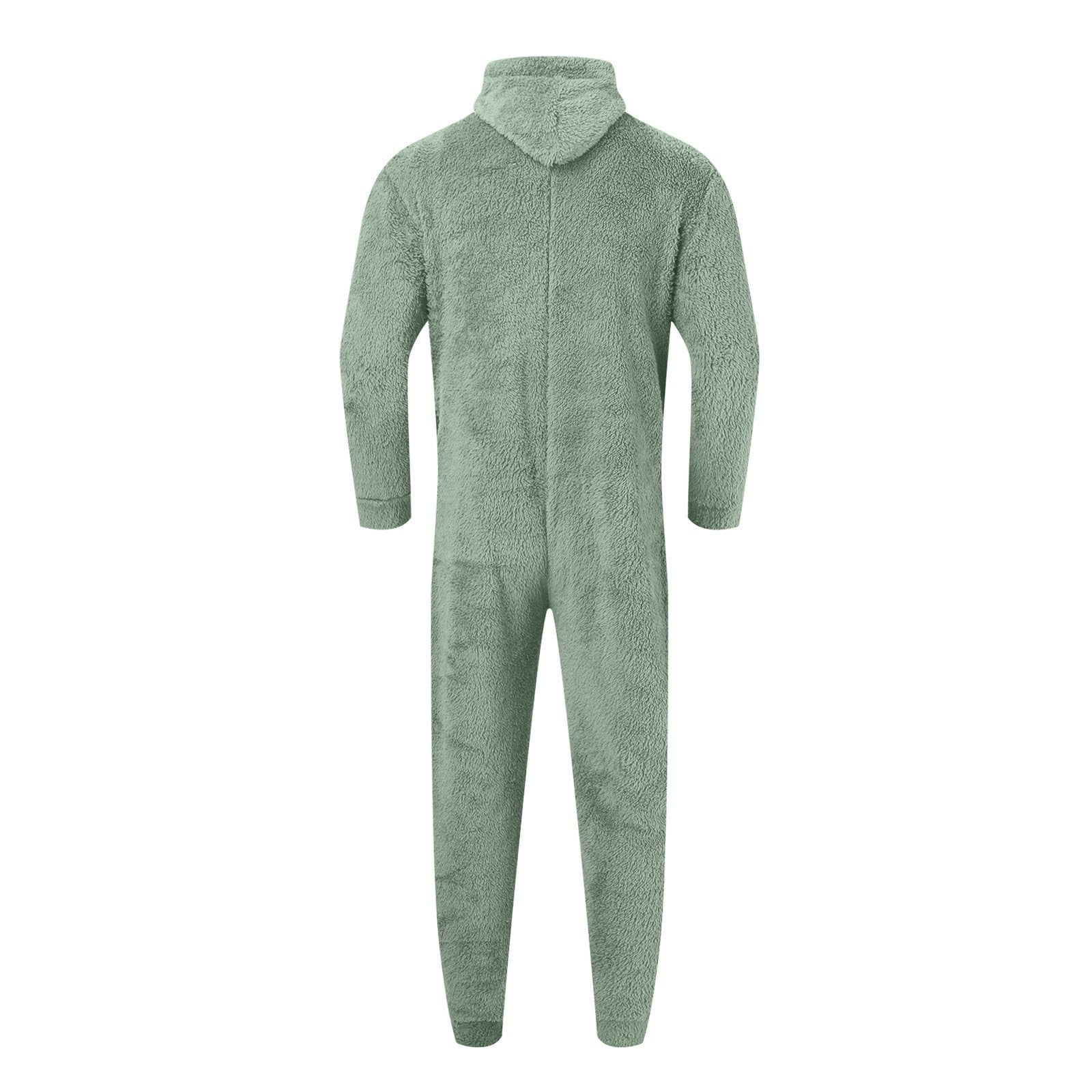 HAPIMO Men's Hooded Jumpsuit Pajamas Sleepwear Sales Holiday Solid Color  Fashion Clearance Long Sleeve Athletic Tops Comfy Daily Soft Fleece Winter  Warm Zipper Up Tees Green 