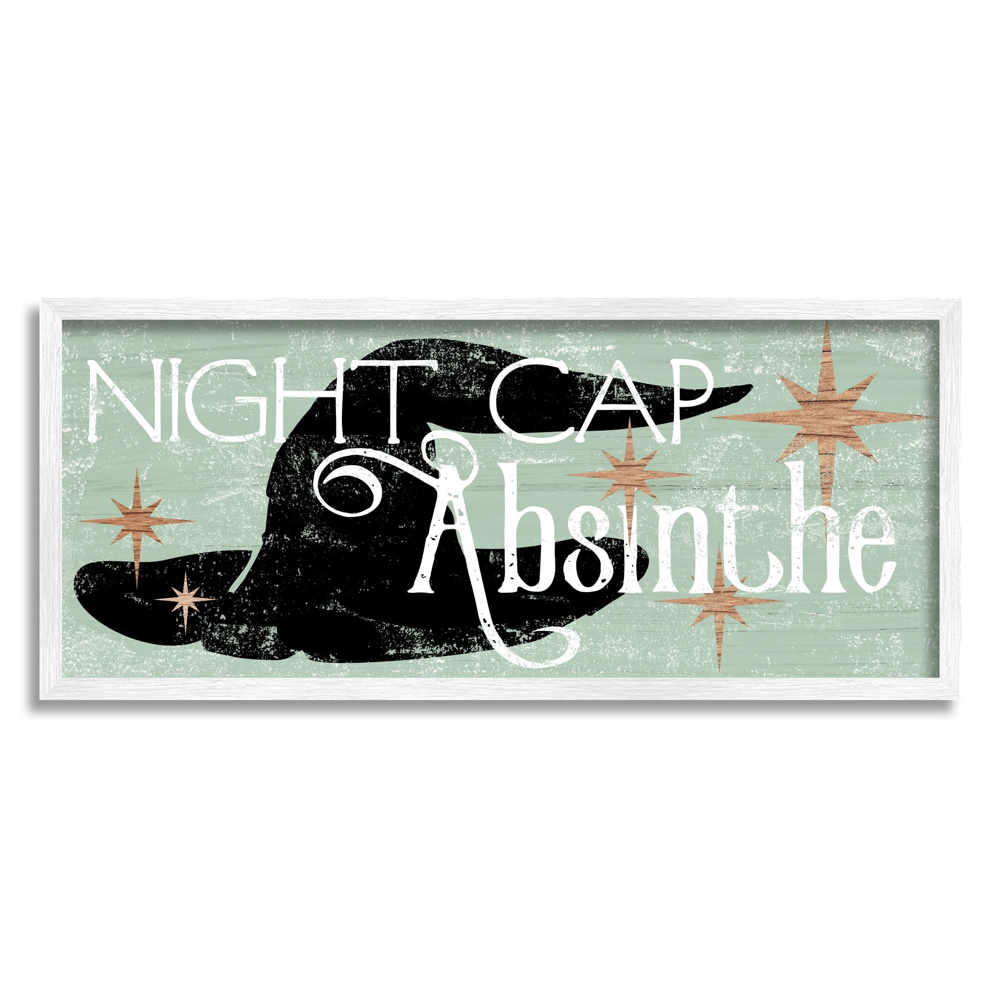 Stupell Industries Night Cap Absinth Weathered Witch Hat Vintage Sign Graphic Art White Framed Art Print Wall Art, Design by Daphne Polselli