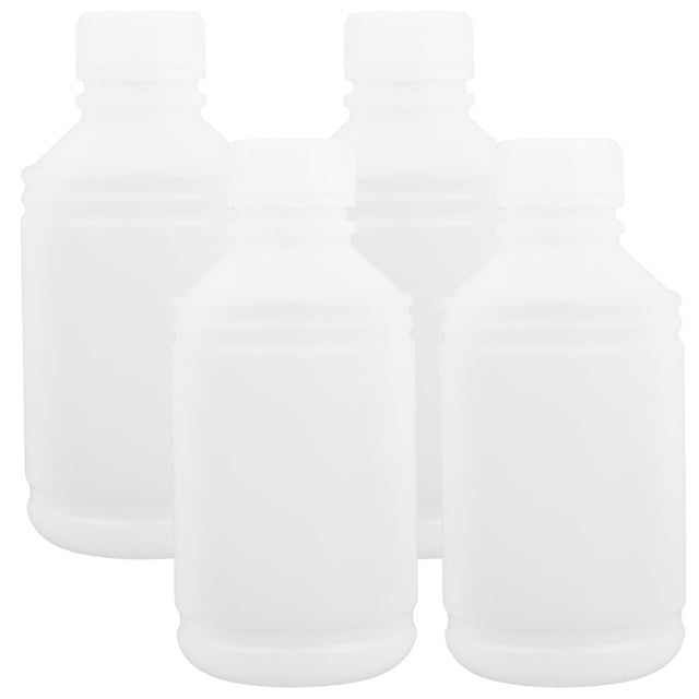 KALLORY 4 Pcs Petites Bouteilles en Plastique pour Rangement de Liquides Résistantes aux Chocs Bouteilles Rondes Blanches avec Joint Étanche