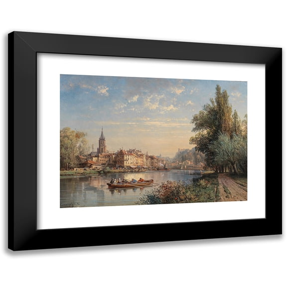 Charles Euphrasie Kuwasseg 14x11 Black Modern Framed Museum Art Print Titled - A Village by the River (1874)