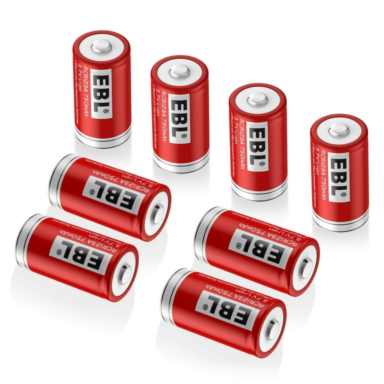 EBL 8-Pack 16340 Li-ion Rechargeable Batteries 750mAh 3.7v CR123A