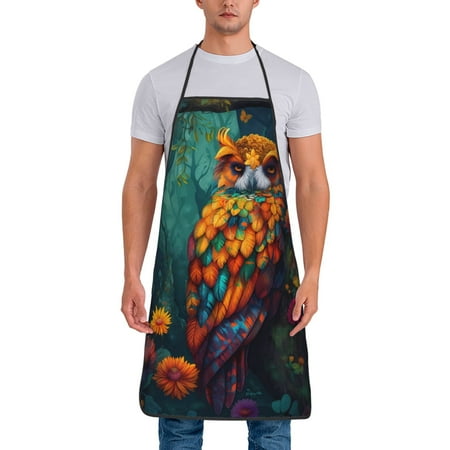 

Xecao Colorful Owl Forest Print Funny BBQ Chef Aprons for Men Women Adjustable Kitchen Cooking Aprons with Pocket Waterproof Oil Proof No Pilling Fading