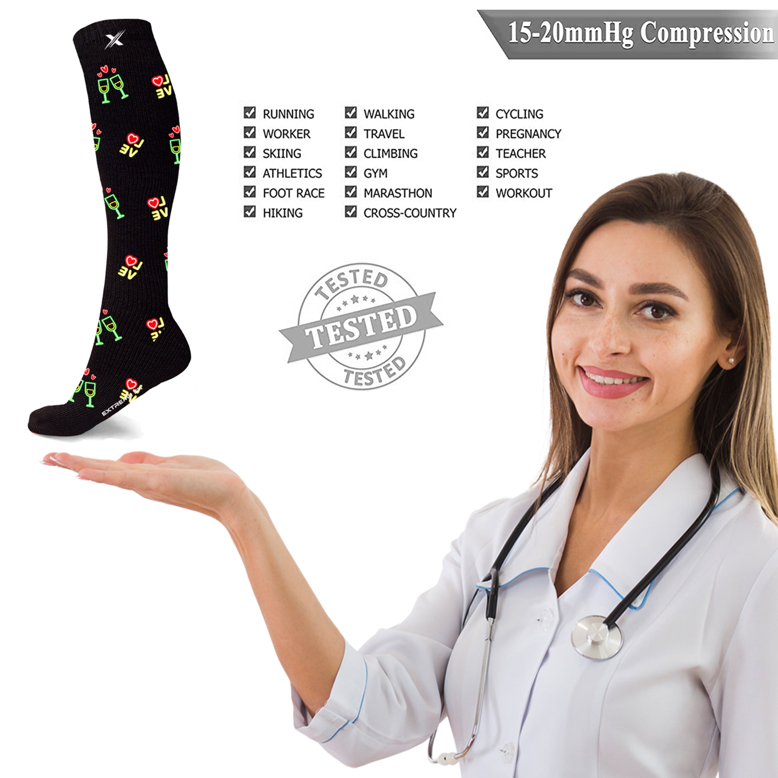 Neon Everyday Wear Knee High Compression Socks - 3 Pair