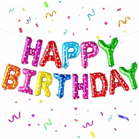 Colorful Polka Dot Happy Birthday Balloons 21 Inch Aluminum Foil Balloon Set for Kids Party Baby First Birthday Decorations