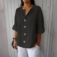 thumbnail image 2 of Ruimatai Women's V-Neck 3/4 Sleeve Button Up Shirt Loose Fit Cotton Linen Blend Top Comfortable Casual Blouse Solid Color Tunic, 2 of 6