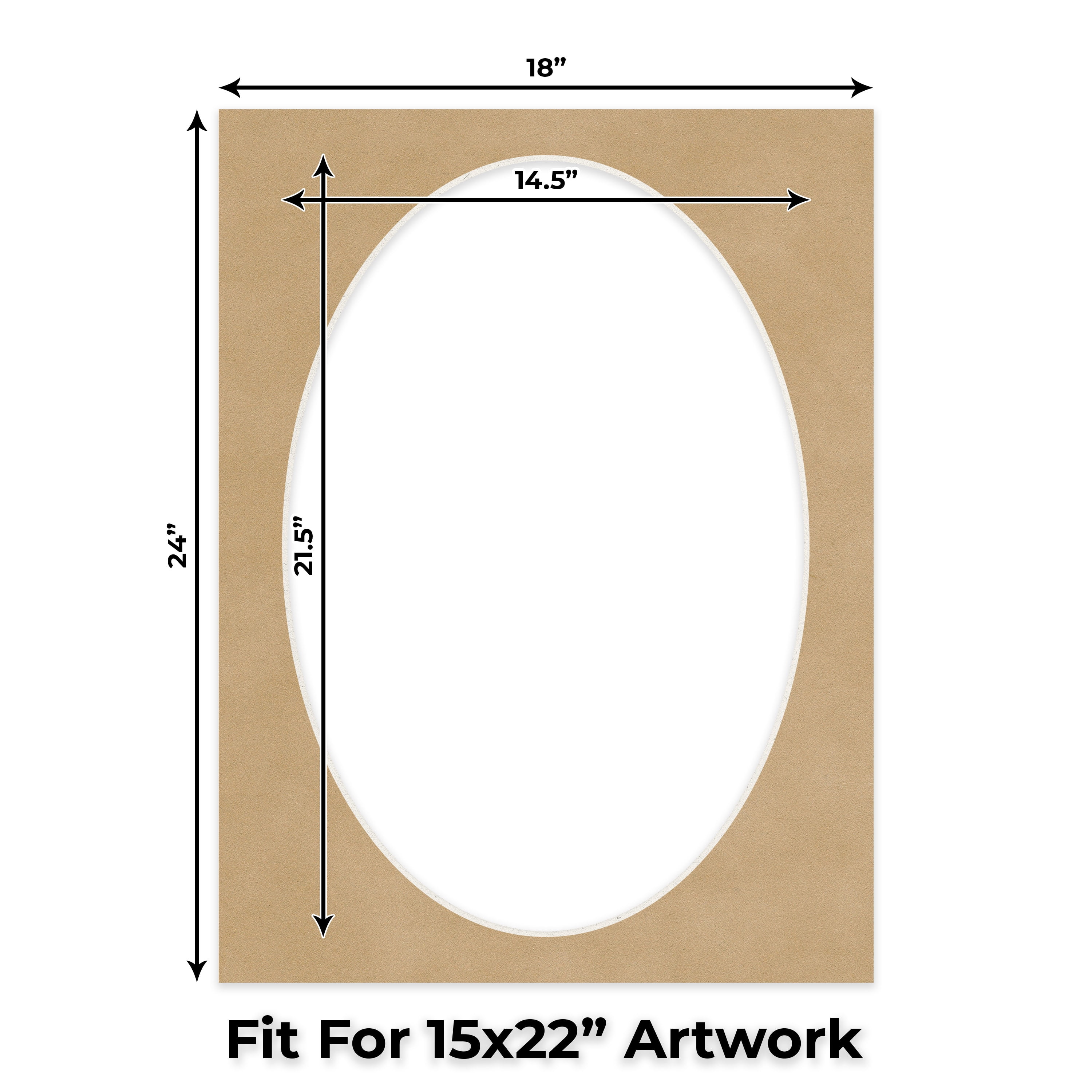 Beige Suede Picture Frame Mat for 18x24 Frames - Oval Opening for 15x22 Photos - 50 Mats