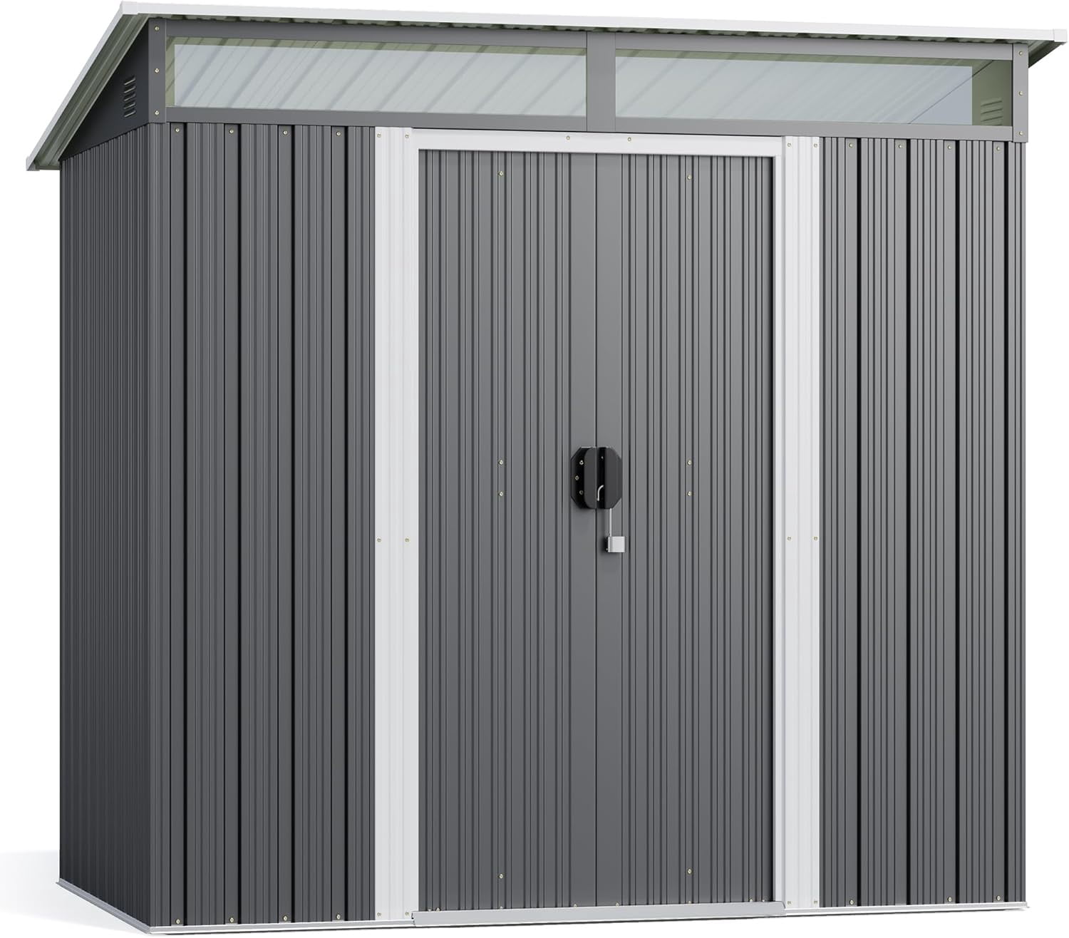 Storage Shed, 6 x 4 FT Outdoor Metal Shed with Double Sliding Lockable Doors, Waterproof Tool House for Garden Backyard, Grey
