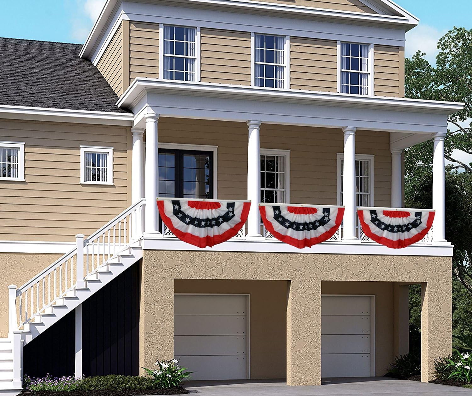 Patriotic Bunting Banner American Flag - 3' x 6' Pleated Fan Flag, 4th of July, USA, Red White Blue, President's Day, Memorial Day