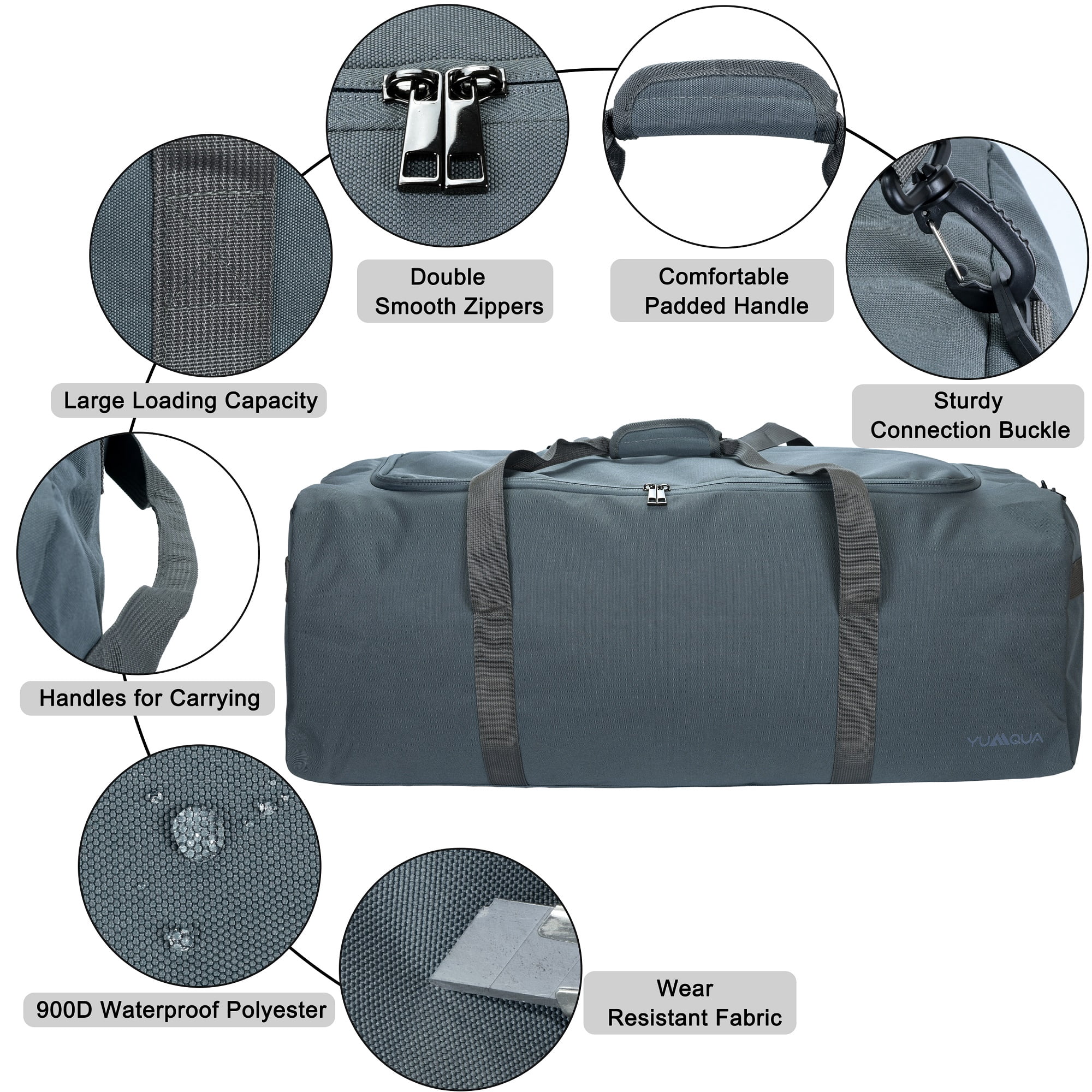 YUMQUA 100L Travel Duffle Bag with Shoulder Strap, Large Camping Gear Storage Weekender Bag Overnight, Gym Bag for Men Women Water & Tear Resistant (Grey)