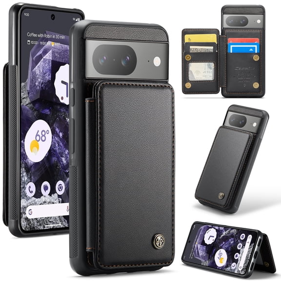 Allytech Business Wallet Case for Google Pixel 8 with Credit Card Holder, [RFID Blocking] [Camera Screen Protection] PU Leather Magnetic Clasp Kickstand Shockproof Protective Case - Black