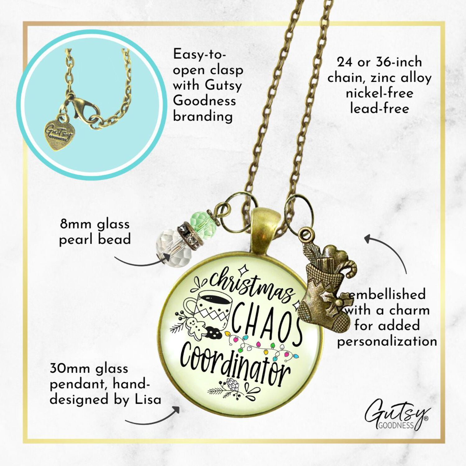 Christmas Chaos Coordinator Fun Holiday Necklace Gutsy Goodness Female Adult Bronze Metal Jewelry