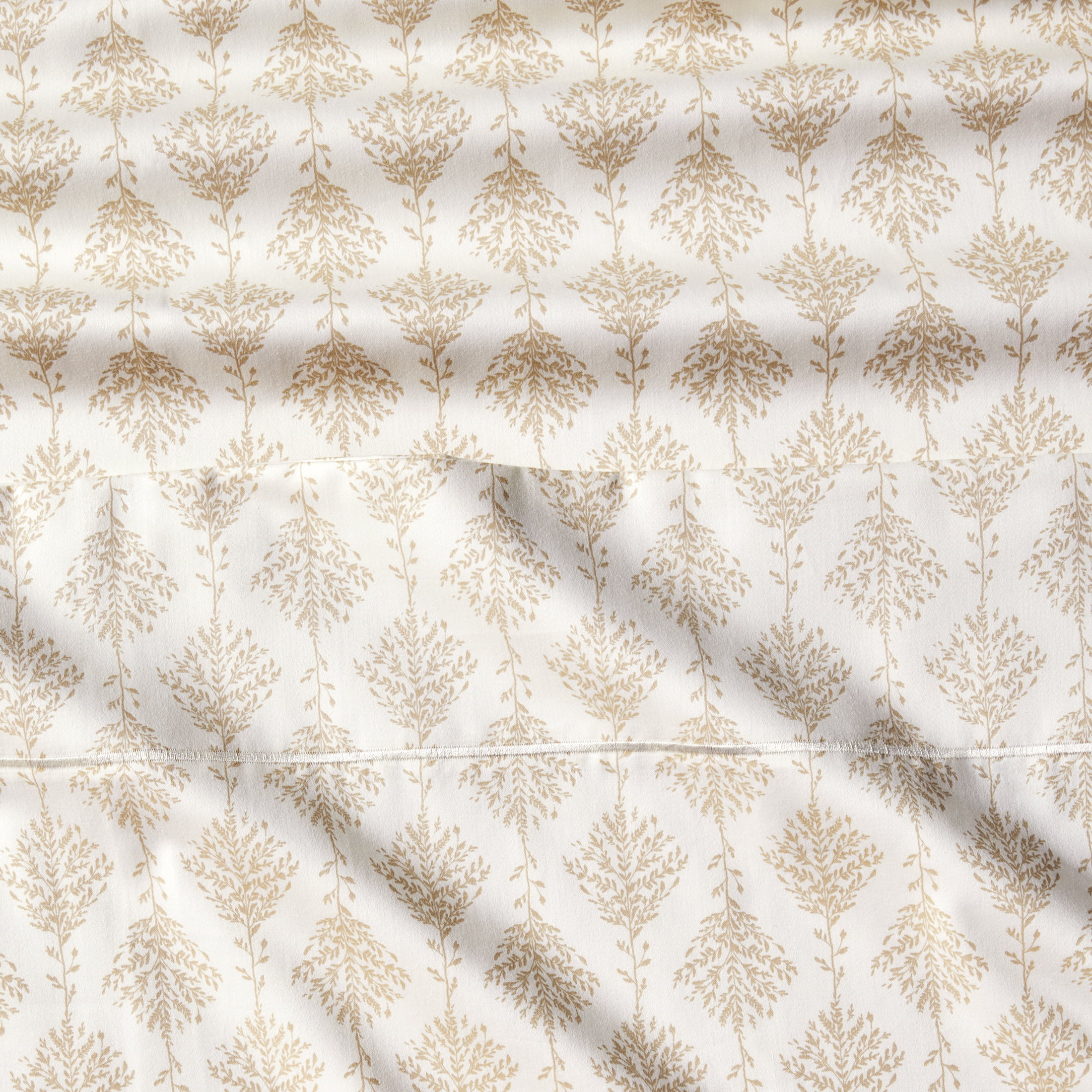 Better Homes & Gardens 4-Piece 400 Thread Count Performance Bed Sheet Set, Botanical Stripe Almond Biscuit, Full