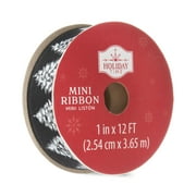 Holiday Time Clearly Christmas Ribbon, 3"  Black with White Trees