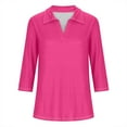 thumbnail image 5 of YUGYXL Womens Collared Tunics Shirts 3/4 Length Sleeve Tshirts Casual V Neck Lightweight Comfy Blouses Solid Color Tops A Hot Pink S, 5 of 5