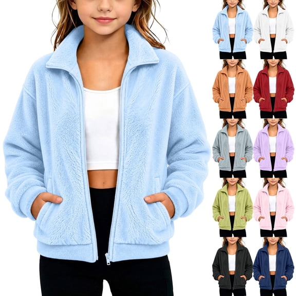 Posijego Kids Girls Boys Fleece Jackets Full Zip Casual Coats Spring Fall Sherpa Outerwear for Toddler