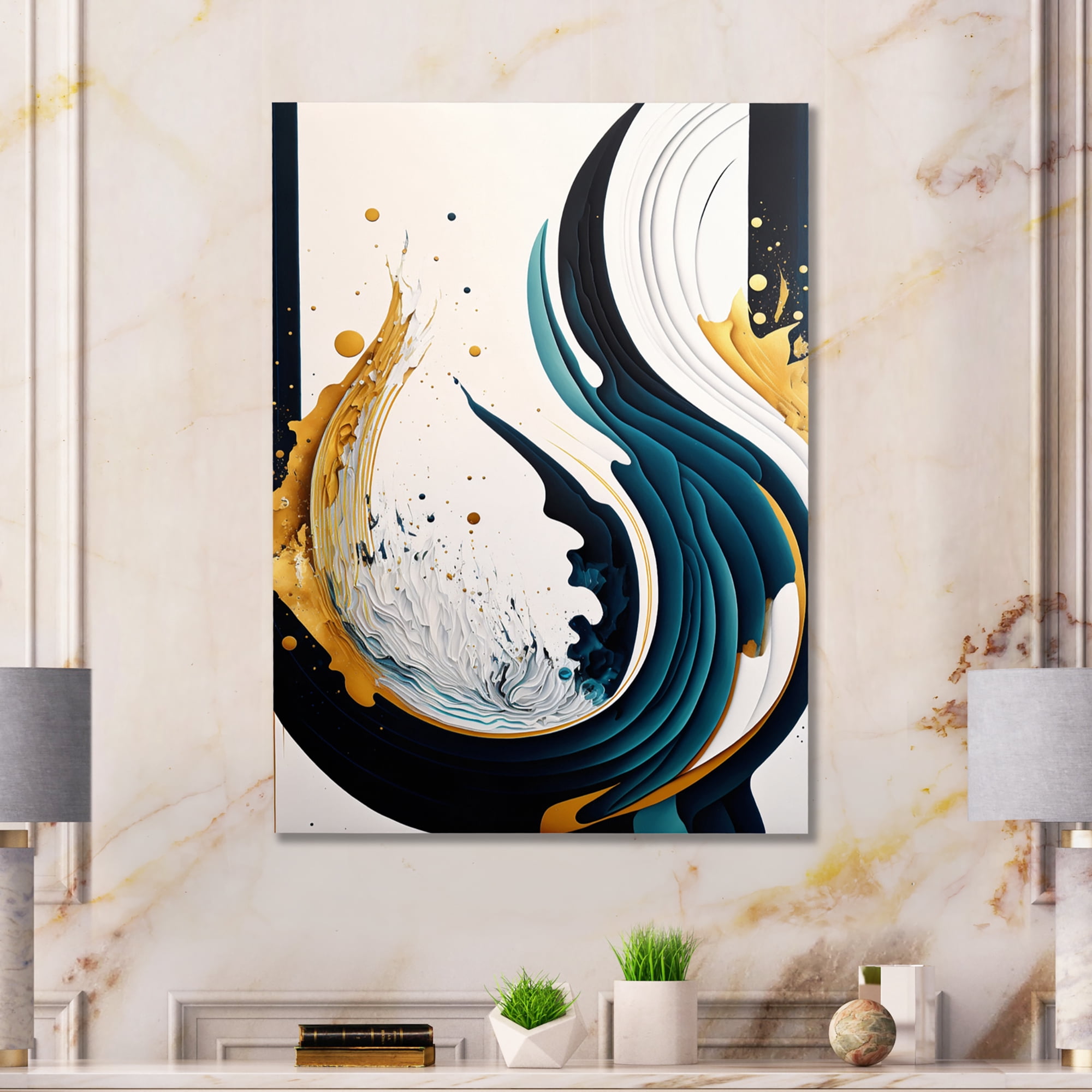Designart Blue And Gold Modern Art Abstract Painting VI Canvas Wall Art