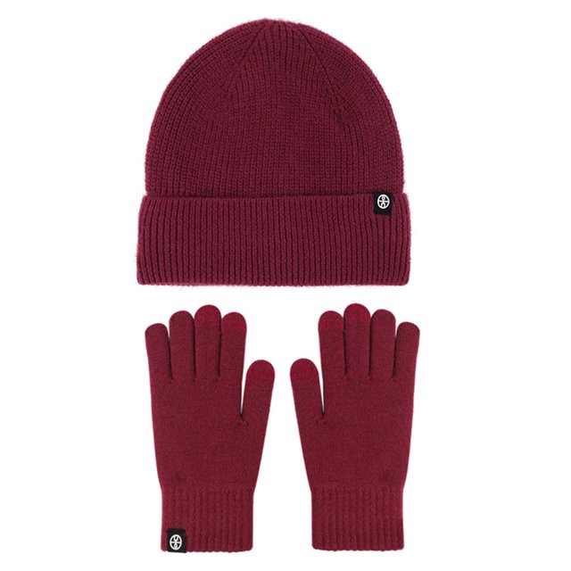 CSChome Hat Glove Set Winter Beanie Hat - Touch Screen Set Solid Color Soft Thick Wear Resistant Knitted