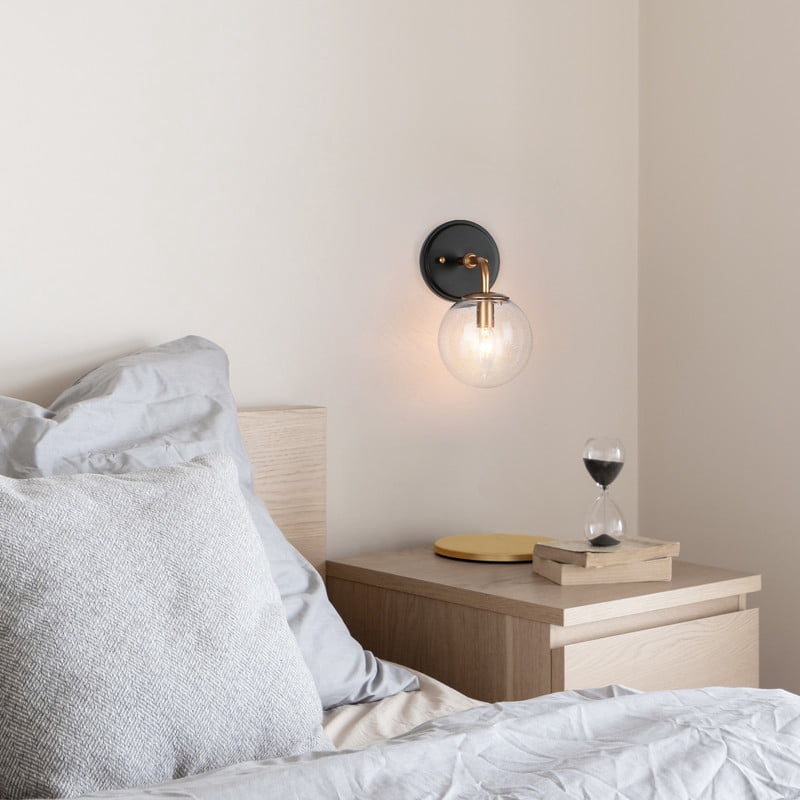 LNC Globe Wall Sconce,Modern Seeded Glass Wall Light,Black Gold Finish for Bedroom,Bathroom