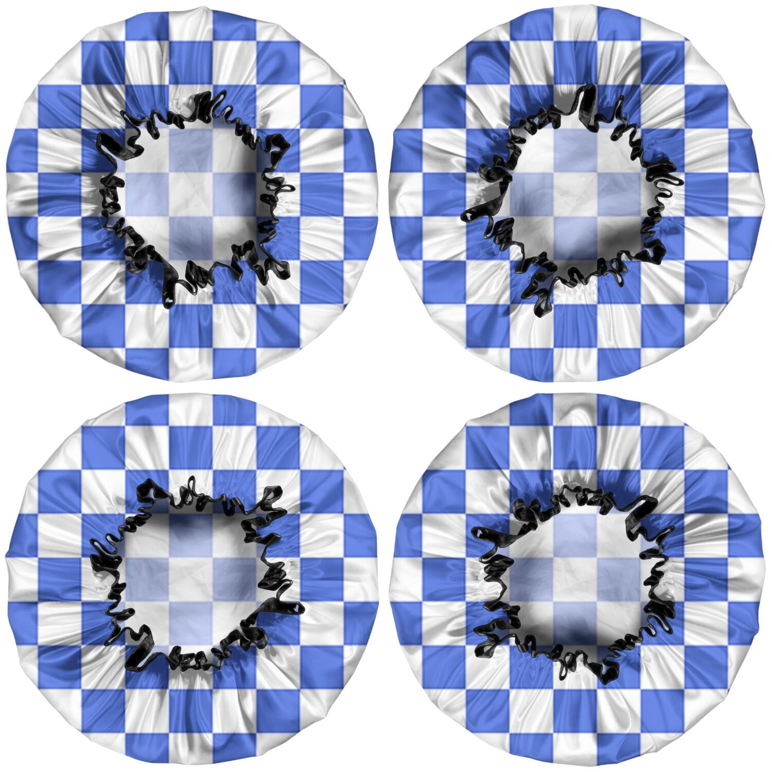 Shower Caps,Blue and White Checkered Pattern Waterproof Shower Cap for Women 4 Pieces,Double Reusable Hair Cover for Shower PEVA Elastic Stretch Hem