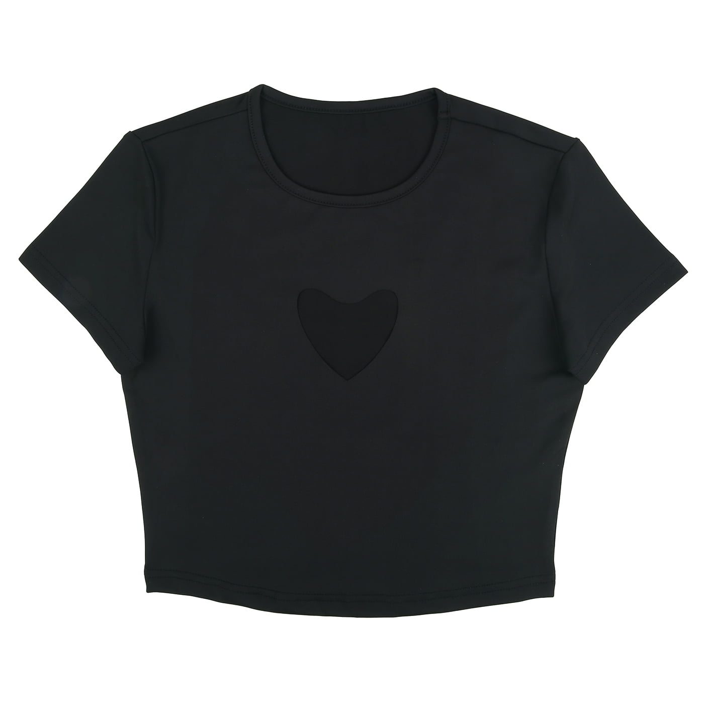 HDE Women's Heart Cut Out Crop Top Short Sleeve T Shirt Black - S