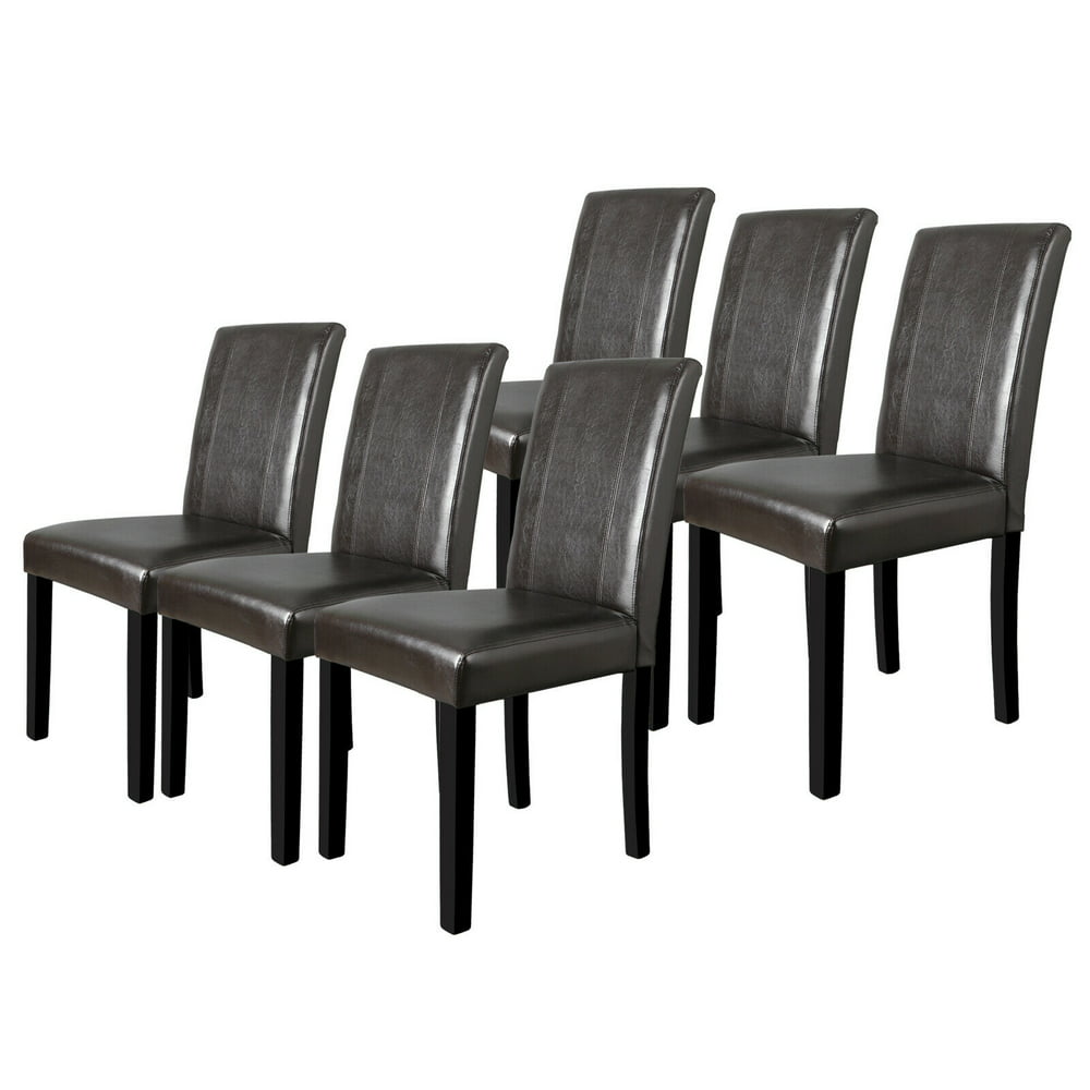 Set of 6 Dining Room Brown Parson Chairs Kitchen Formal Elegant Leather ...