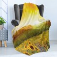 thumbnail image 4 of Sunflower Soft Flannel Fleece Throw Blanket, Landscape a Golden Yellow Field and Distant Hill Sunset Colors Agriculture, Cozy Plush for Indoor and Outdoor Use, 50" x 70", Orange Yellow, by Ambesonne, 4 of 5