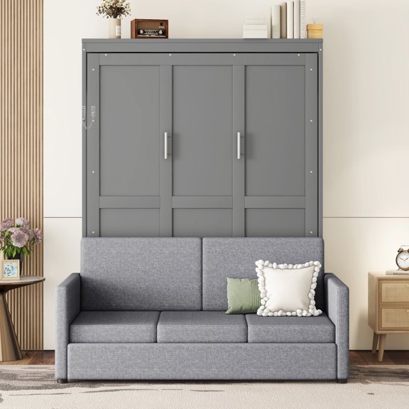Newest Queen Size Murphy Bed Wall Bed with Cushion,Gray