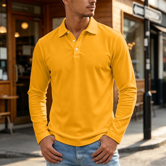 Mens Long Sleeve Polo Shirts Classic Breathable Golf Work Pullover Tops, L