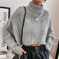 thumbnail image 4 of XFLWAM Women's Turtleneck Knit Sweaters Casual Long Batwing Sleeve Pullover Cropped Cute Jumper Drop Shoulder Top Gray S, 4 of 4