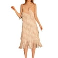 thumbnail image 2 of Faithtur Femmes Fronde Robes, Sans Manches V Cou Épaule Solide Couleur Paillettes Pompons Casual Partie Printemps Robe d'Été, 2 of 4