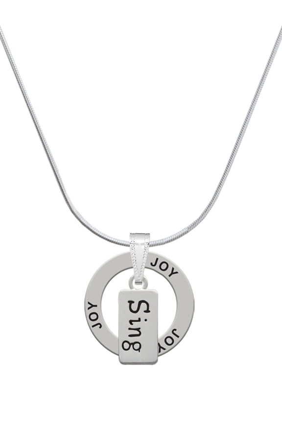 Silvertone Sing Joy Ring Charm Necklace, 18"
