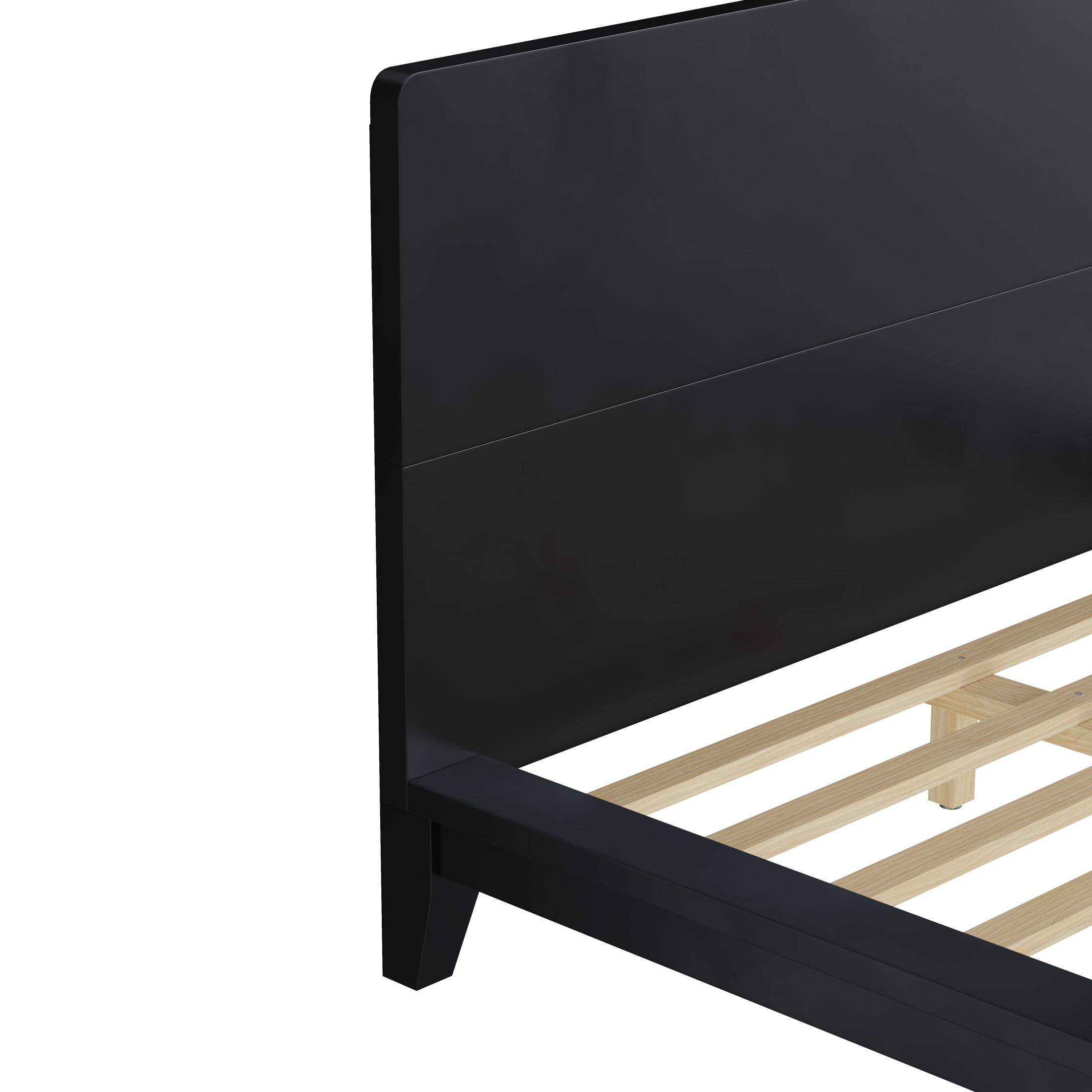 Noble House Hazel Full Size Pine Wood Platform Bed Frame with Legs and Headboard, Mid-Century Modern Design, Black