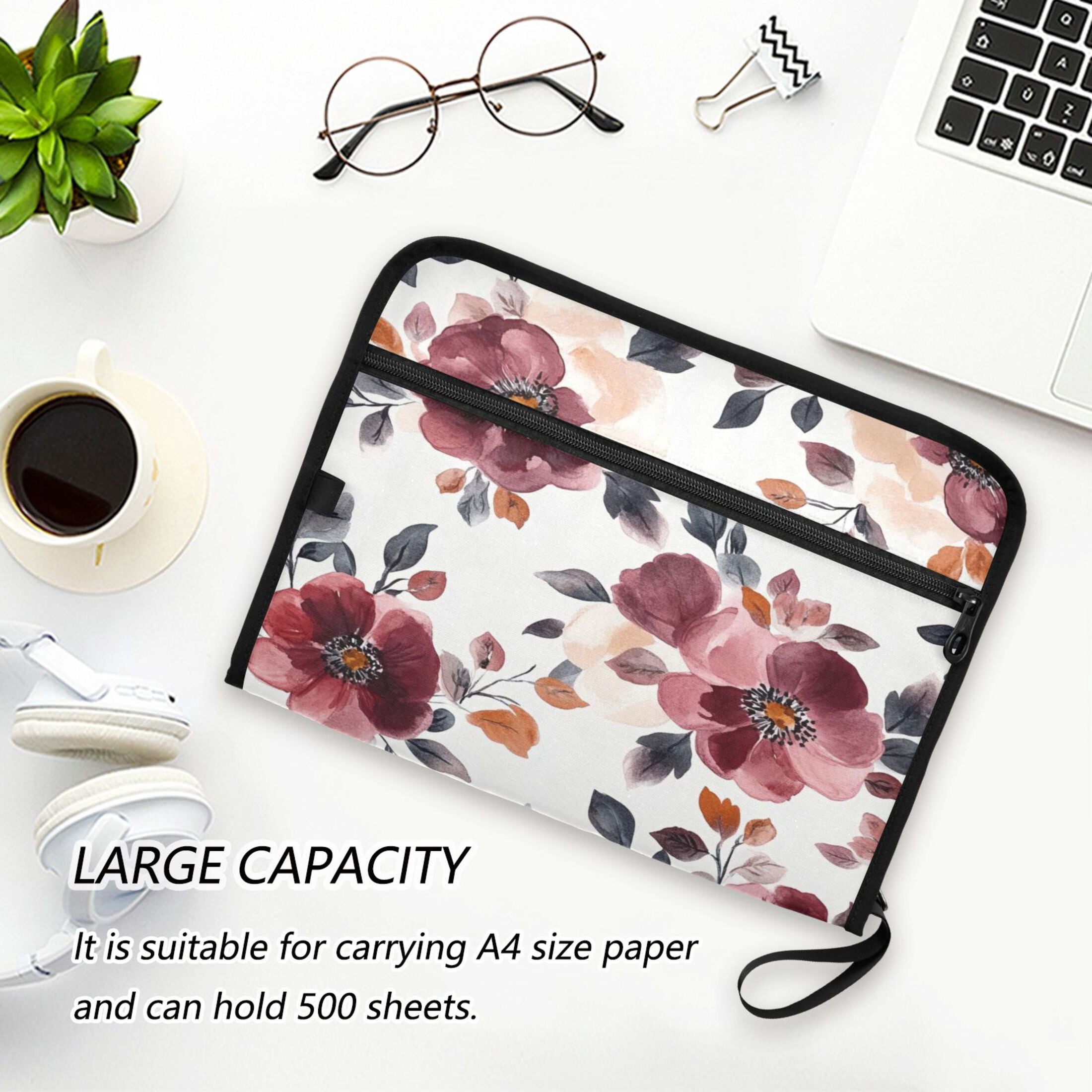 Organ Folder 14.2 x 0.8 x 10.6 Inches 13 Separate Pockets A4 Size Documents Folder A Sort Storage File Manager For The Home Office Cartoon Maroon Flowers Seamless