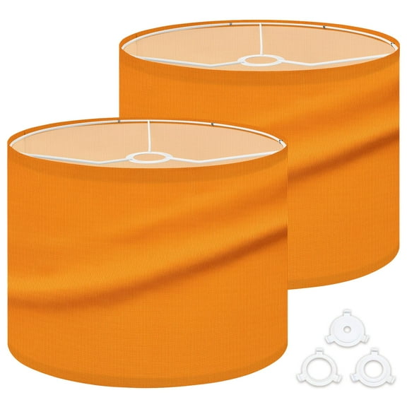Lamp Shades Set of 2 Easy Assembly Orange fabric Drum Lampshades for Table Lamps Floor Lamps Pendant Light 13"x13"x10" Replacement Lamp Shade