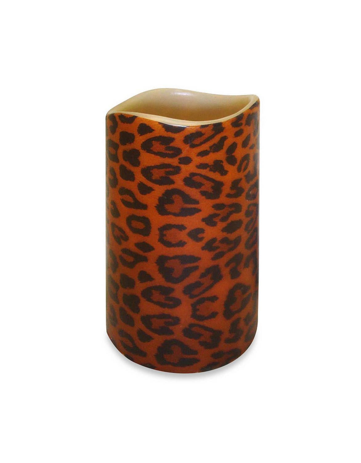 6 75 Leopard Print Battery Operated Flameless Led Lighted 6 75 Leopard Print Battery Operated Flameless Led Lighted Flickering Wax Pillar Candle With Remote