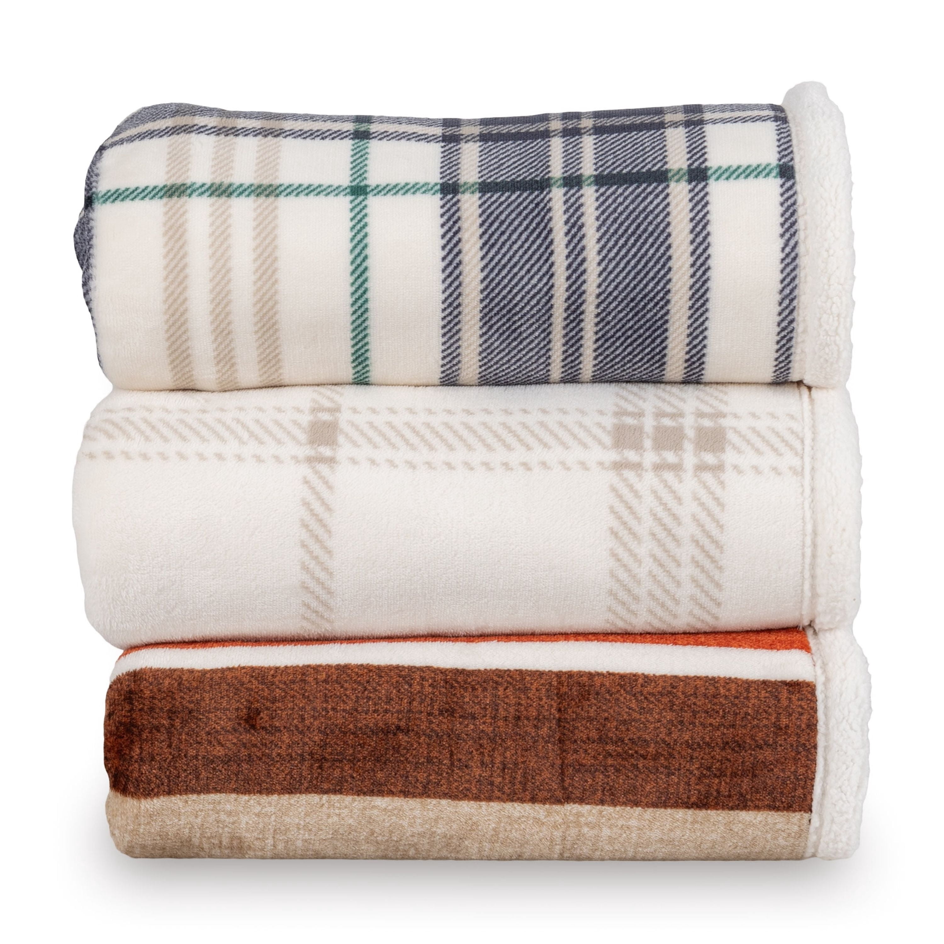 Mainstay Reversible Printed Velvet Plush and Hampshire Faux Shearling Soft Throw Blanket, Standard Size, Tartan Plaid