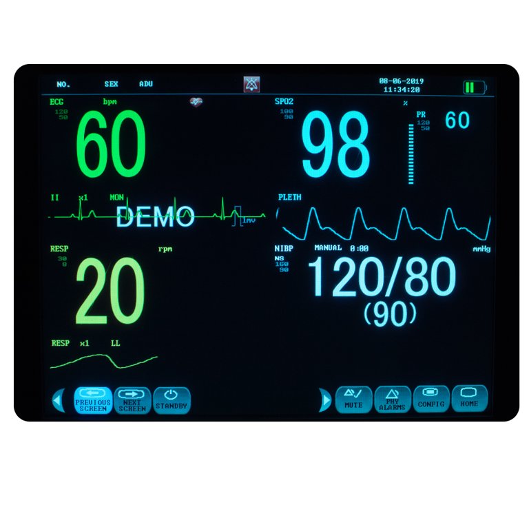 12-Inch Patient Monitor (FDA-Cleared) Diplays Vital Signs of EtCO2