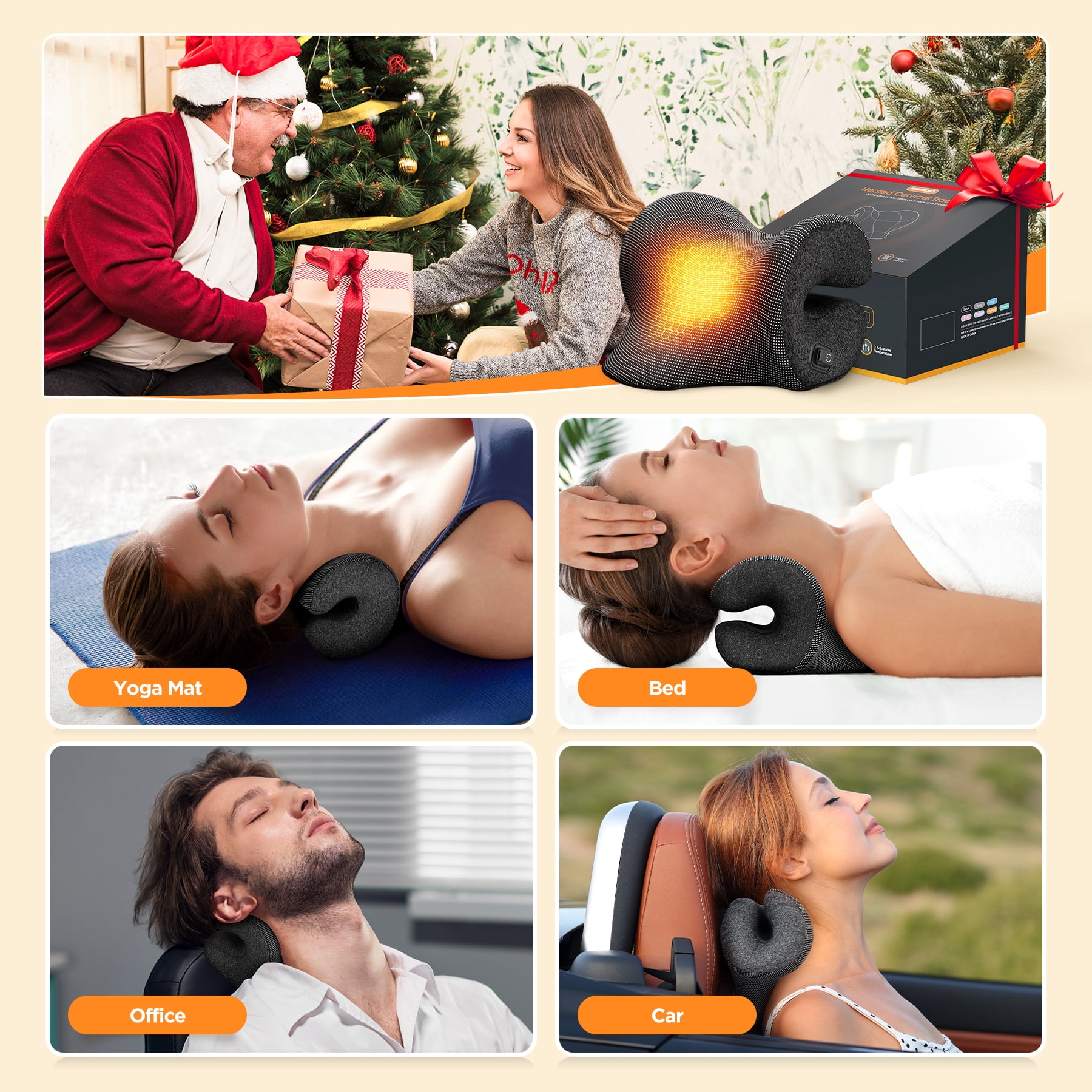 Famedio Heated Neck Stretcher for Pain Relief, Graphene Heating Pad, Neck Cloud Cervical Traction Device Chiropractic Pillow for Shoulder