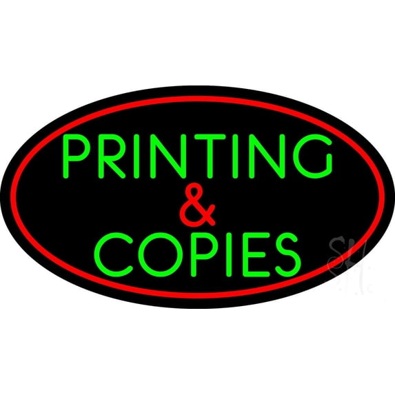 Printing And Copies Oval LED Neon Sign 13 x 24 - inches, Clear Edge Cut Acrylic Backing, with Dimmer - Bright and Premium built indoor LED Neon Sign for Computer & Electronics store decor.