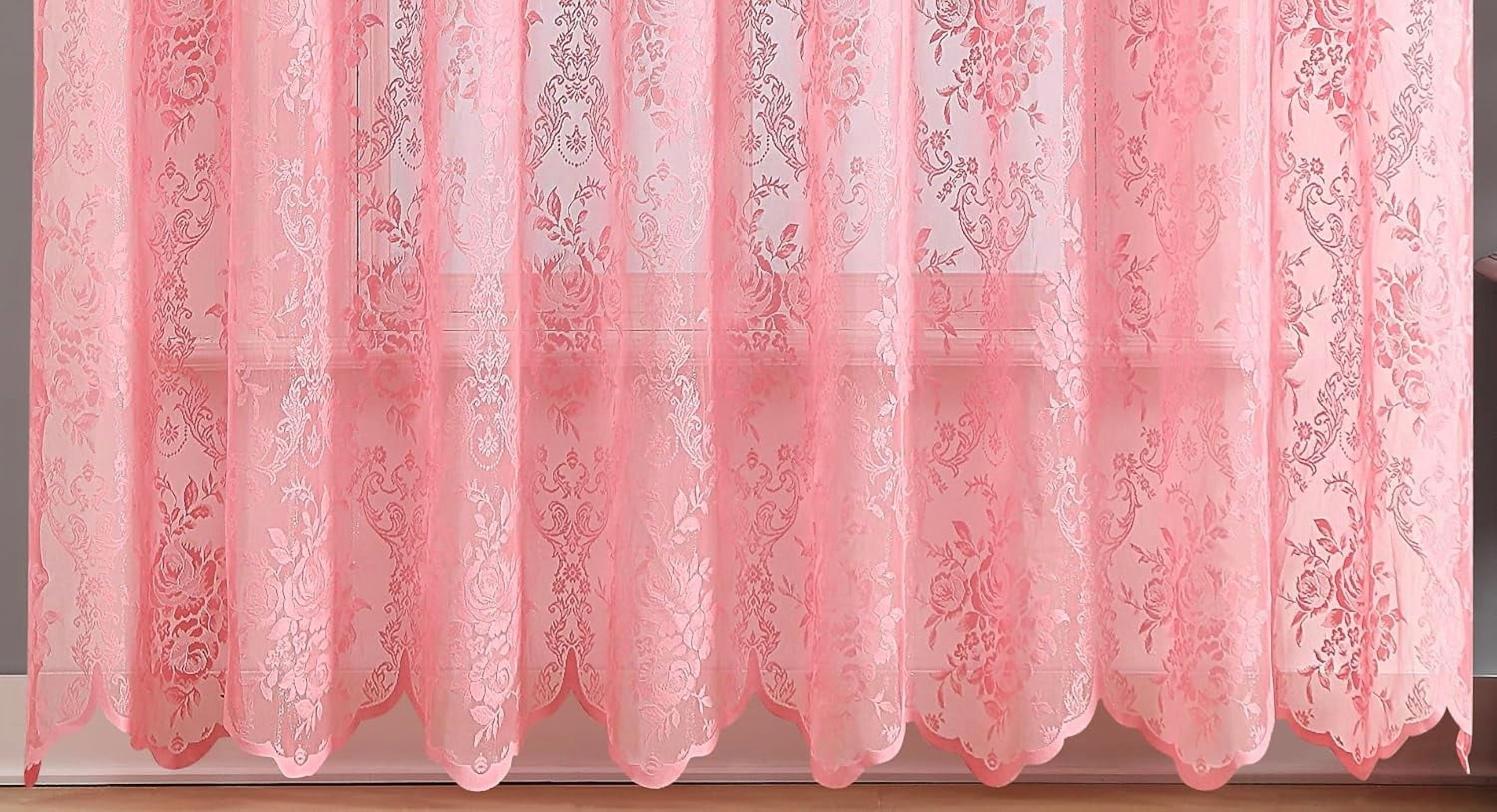 Warm Home Designs Pair of Standard Length 54” (W) 63” (L) Semi Sheer Pink Lace Curtains. L Rose 63
