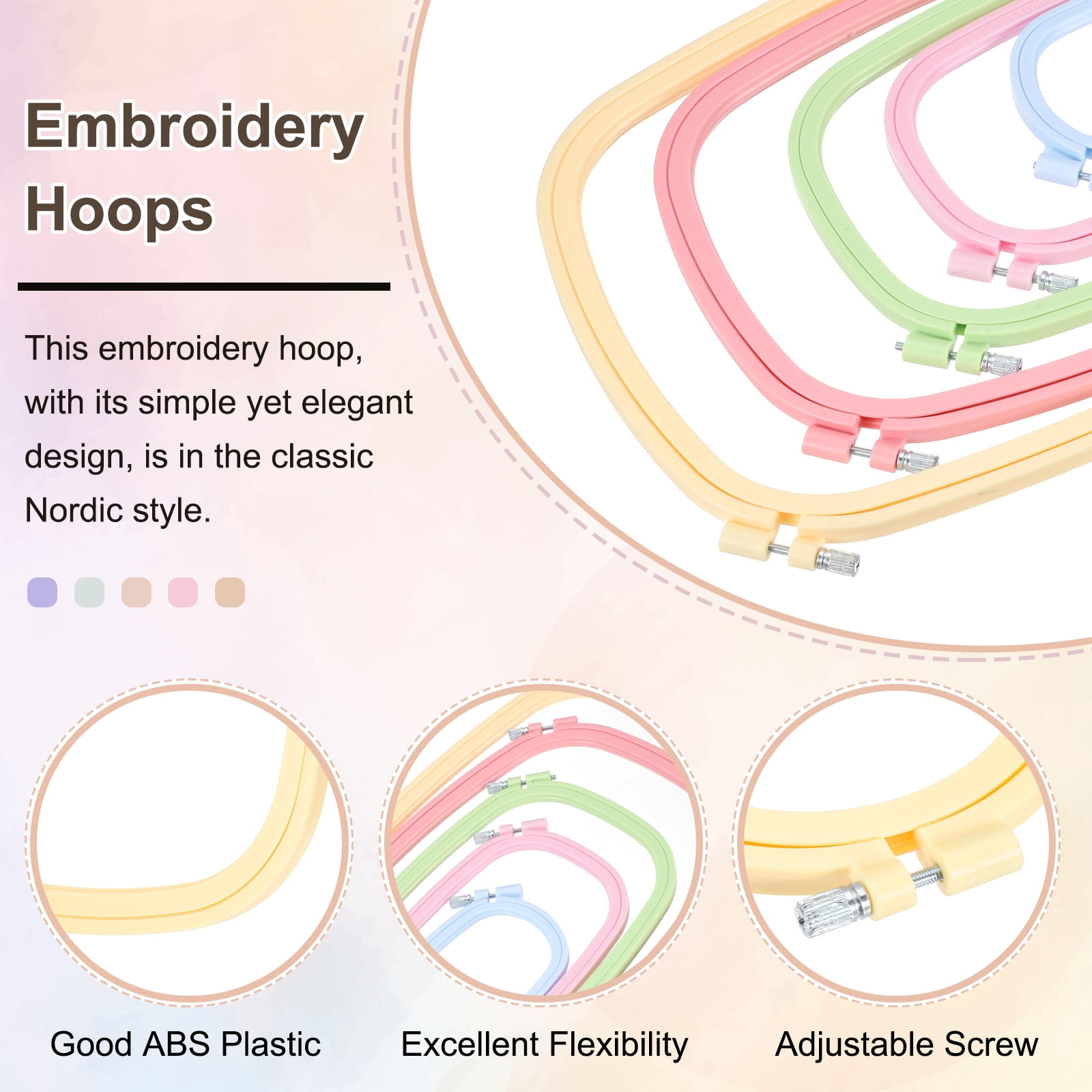 Uxcell 3 Pieces 10.6" x 15.4" Rectangle Embroidery Hoops, ABS Adjustable Cross Stitch Hoops, Beige Yellow