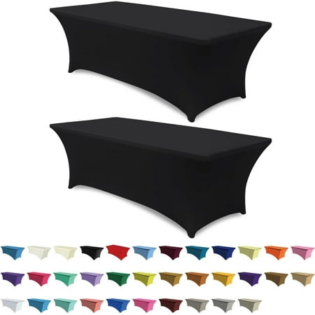 

XIACOCO-2 Pack 6 Ft Spandex Tablecloths Stretch Table Cover Rectangular Table Fitted Polyester Tablecover Table Toppers Black